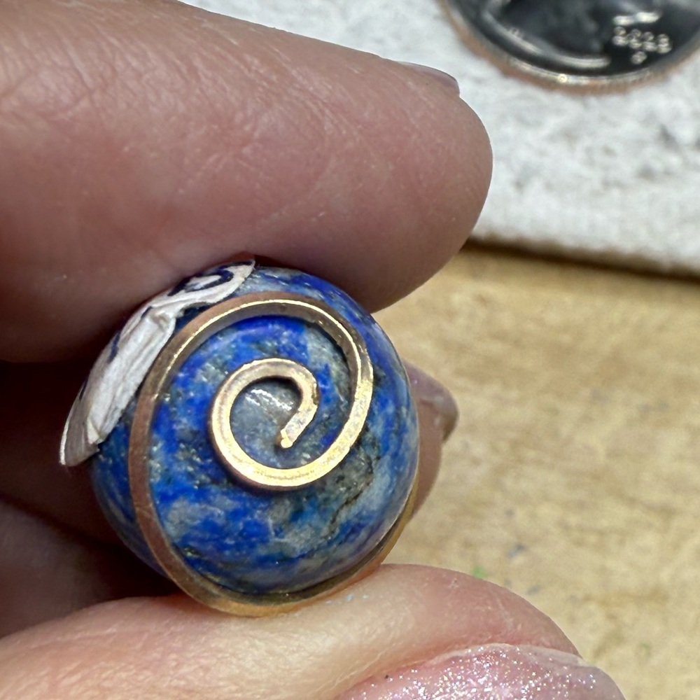 Lapis Lazuli Blue stone and Gold Swirl pendant